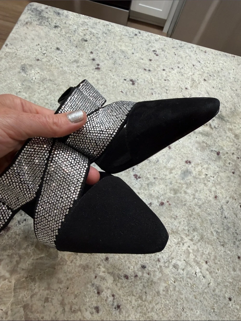 NEW Kate Spade Black Bianca Suede Crystal Rhinestone Wrap Closed Toe Pumps 6.5